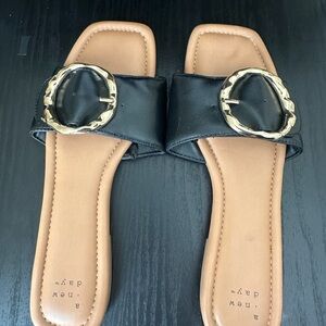 Black Sandals with Gold Buckle